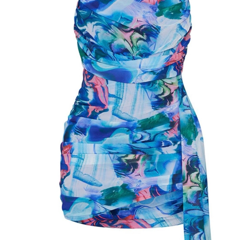PrettyLittleThing Blue and Green Abstract Mini Dress